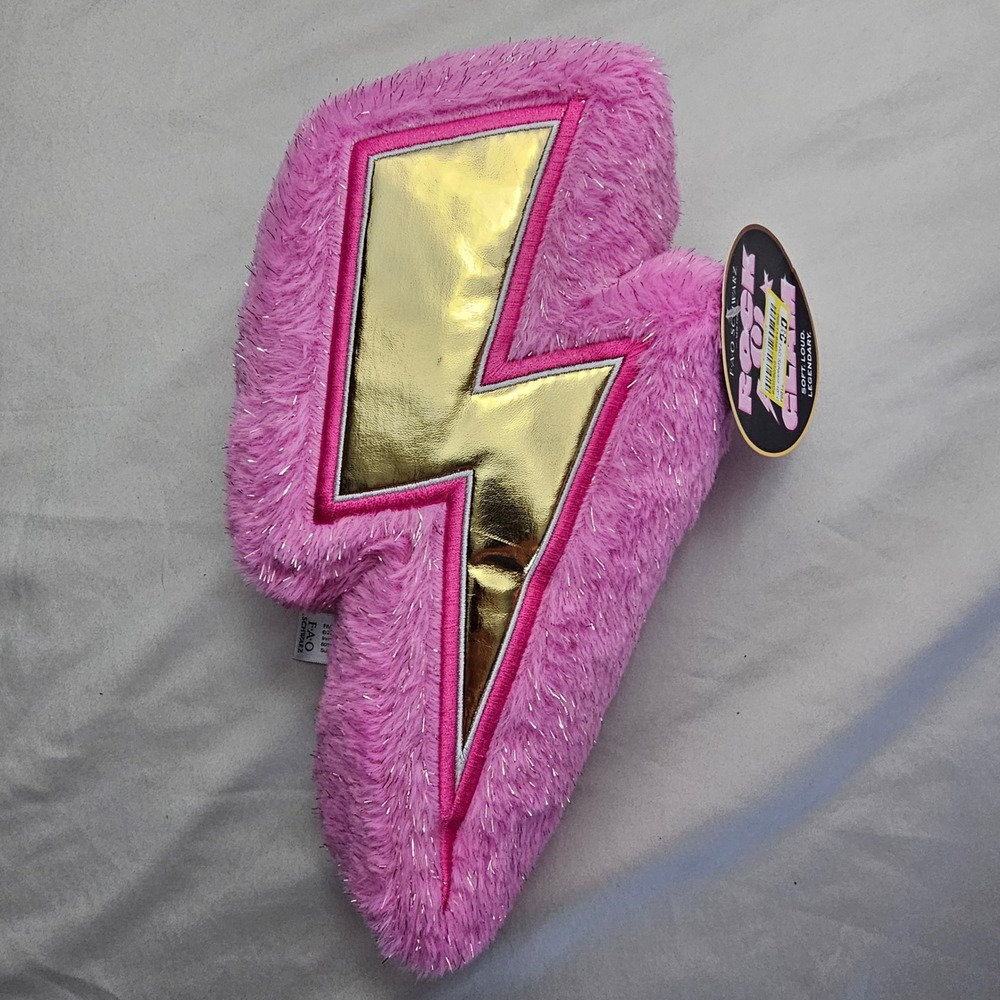 FAO Schwarz Rock & Glam Lightning Bolt Retro 10" Pink Plush Pillow New
